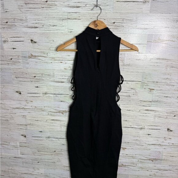 Solemio Black bodycon dress size small cut out collar - Picture 7 of 9